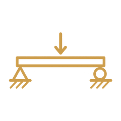 Line drawing of a beam on two supports with a load at midspan
