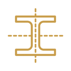 Line drawing of an I-shaped section with its two axes